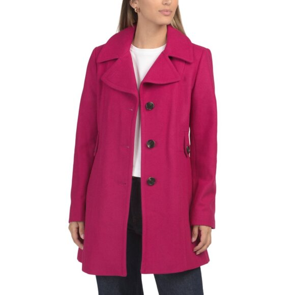 ANNE KLEIN Pink Wool Blend Peacoat With Side Tabs - Picture 1 of 2